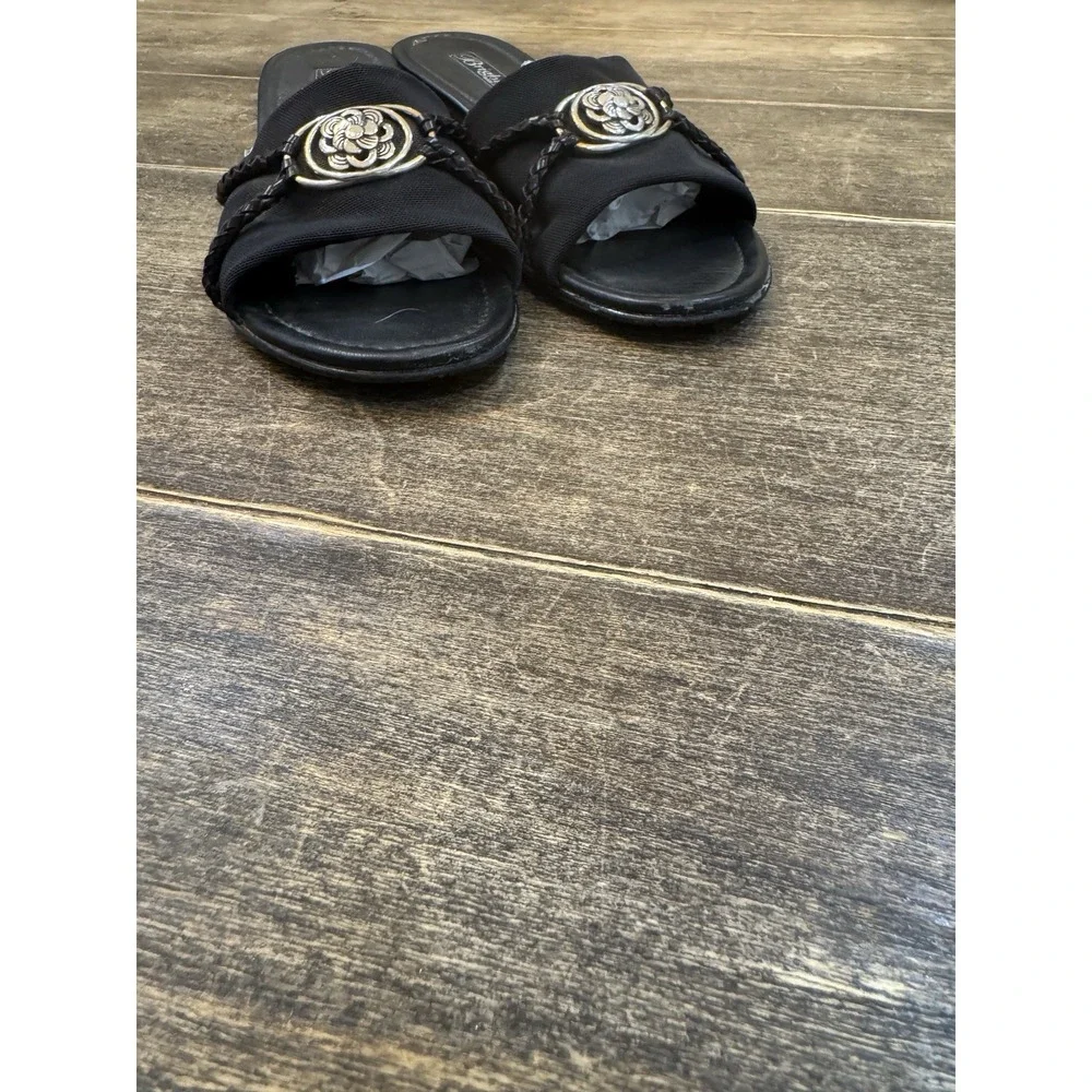 Brighton‎ Lilian Black Leather Wedge Mules Size 8 Silver